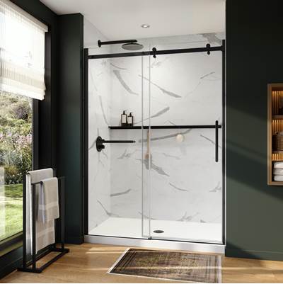 Neptune Entrepreneur 220289-900-340-000 - Axion 56 1/2-59 X 78 3/4 In. 8 Mm Sliding Shower Door With Towel Bar For Alcove Installation With Clear Glass In Matte Black