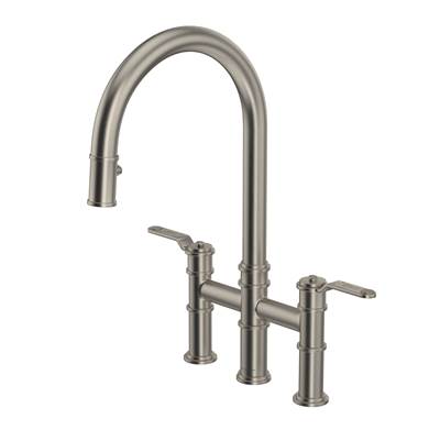 Perrin & Rowe U.4549HT-STN-2 - Armstrong™ Pull-Down Bridge Kitchen Faucet With C-Spout