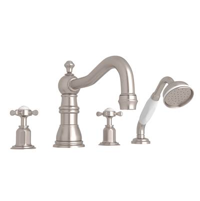 Perrin & Rowe U.3746X-STN - Edwardian™ 4-Hole Deck Mount Tub Filler With Column Spout