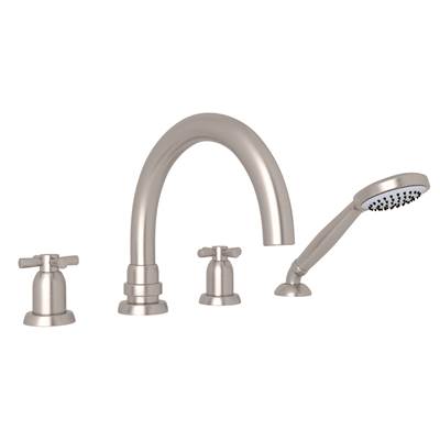 Perrin & Rowe U.3976X-STN - Holborn™ 4-Hole Deck Mount Tub Filler With C-Spout