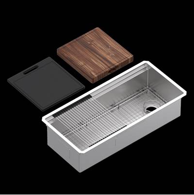 Rohl RUWUM4019WSSB - Culinario™ 40" Stainless Steel Chef/Workstation Sink With Accessories