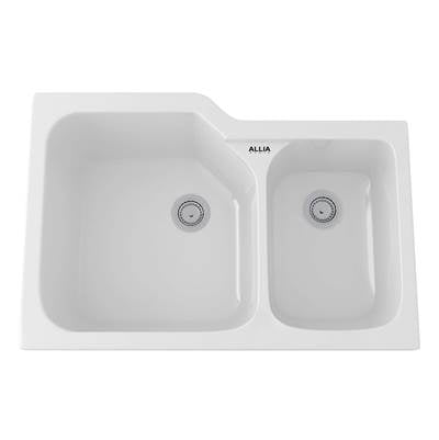 Rohl 6337-00 - Allia™ 33" Fireclay 2 Bowl Undermount Kitchen Sink
