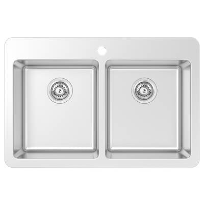 Zomodo ARC200T - 32'' 50/50 Double Sink - Topmount W/ Single Hole Tap Ledge, 16Ga, R20, Single Box