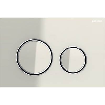 Geberit 115.884.JL.1 - Geberit Sigma50 Actuator Plate, Round, Dual Flush, Metal Colour Chrome-Plated: Base Plate, Design Ring/-S: Chrome / Glossy, Cover Plate, Button: Sand Grey / Glossy Glass