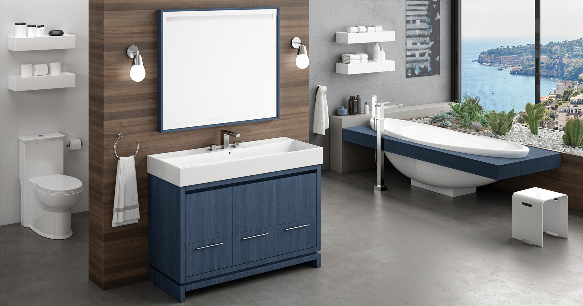 Lacava 5244C-00-001 - Wall-Mounted Or Vessel Porcelain Washbasin With Overflow, 48"W X 18"D X 6"H, With 00 - No Faucet Holes, 01 - One Faucet Hole, 02 - Two Faucet Holes, 03 - Three Faucet Holes In 8" Spread. Sink Centered