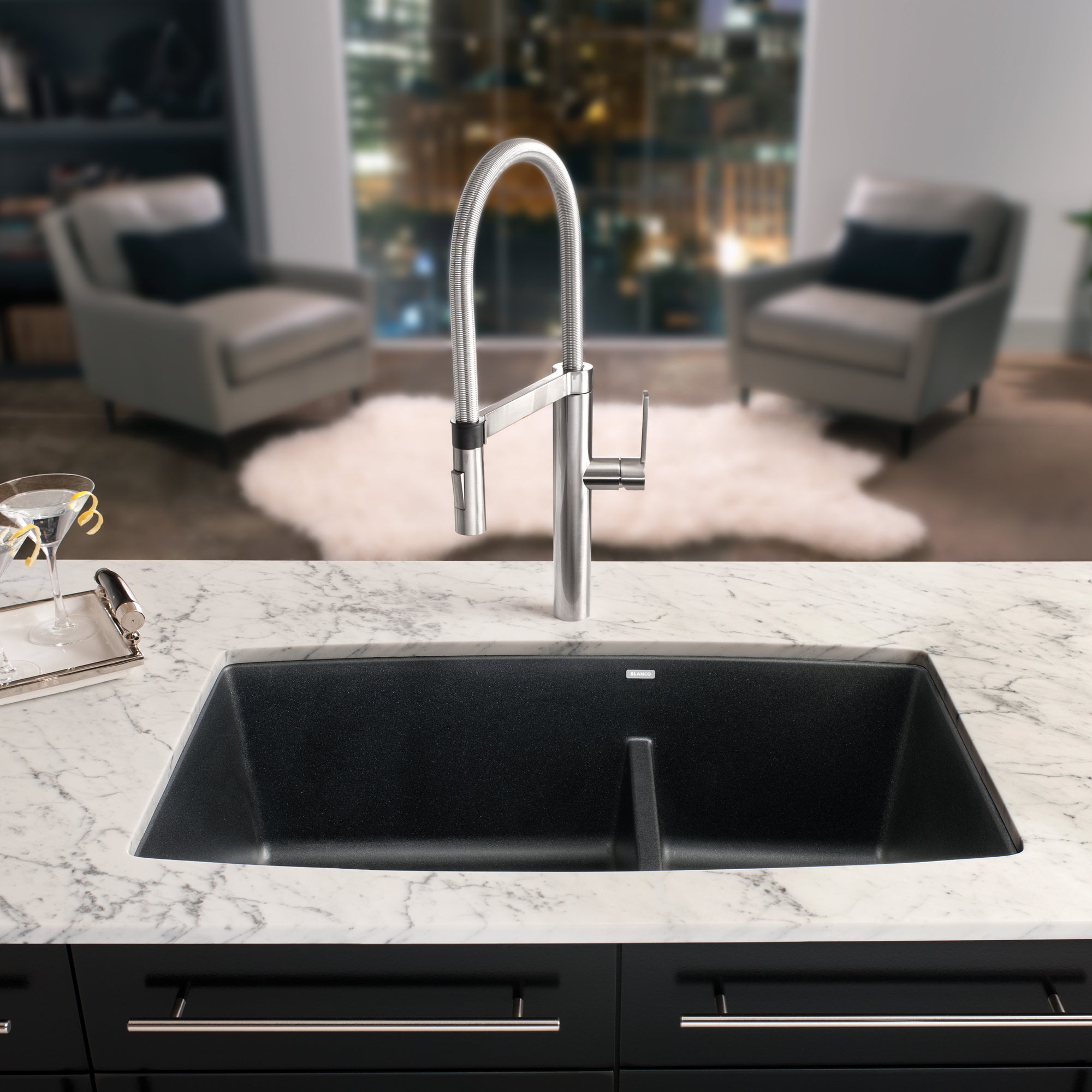 Blanco 401185- PERFORMA U 1¾ Low Divide Undermount, SILGRANIT®, Anthracite - FaucetExpress.ca