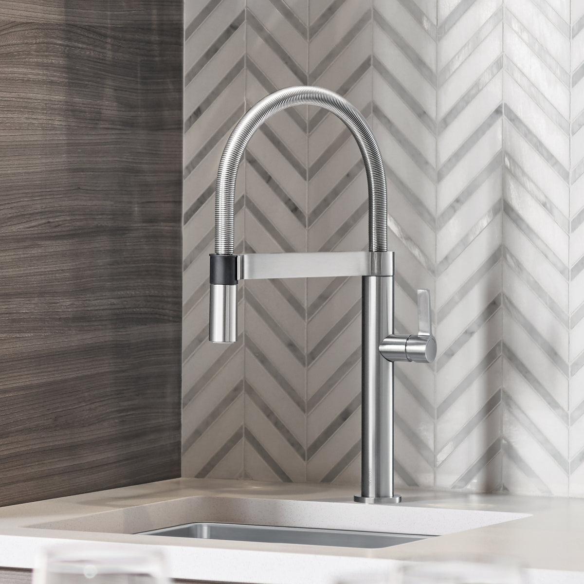 Blanco 401568- BLANCOCULINA Mini Pull-Down Kitchen Faucet, Classic Steel - FaucetExpress.ca