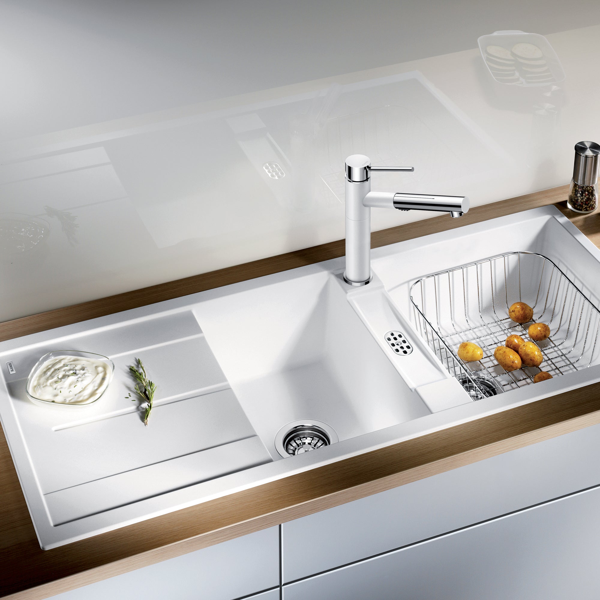 Blanco 401641- Metra 8 S, Double Bowl Drop-in Sink, Silgranit White - FaucetExpress.ca