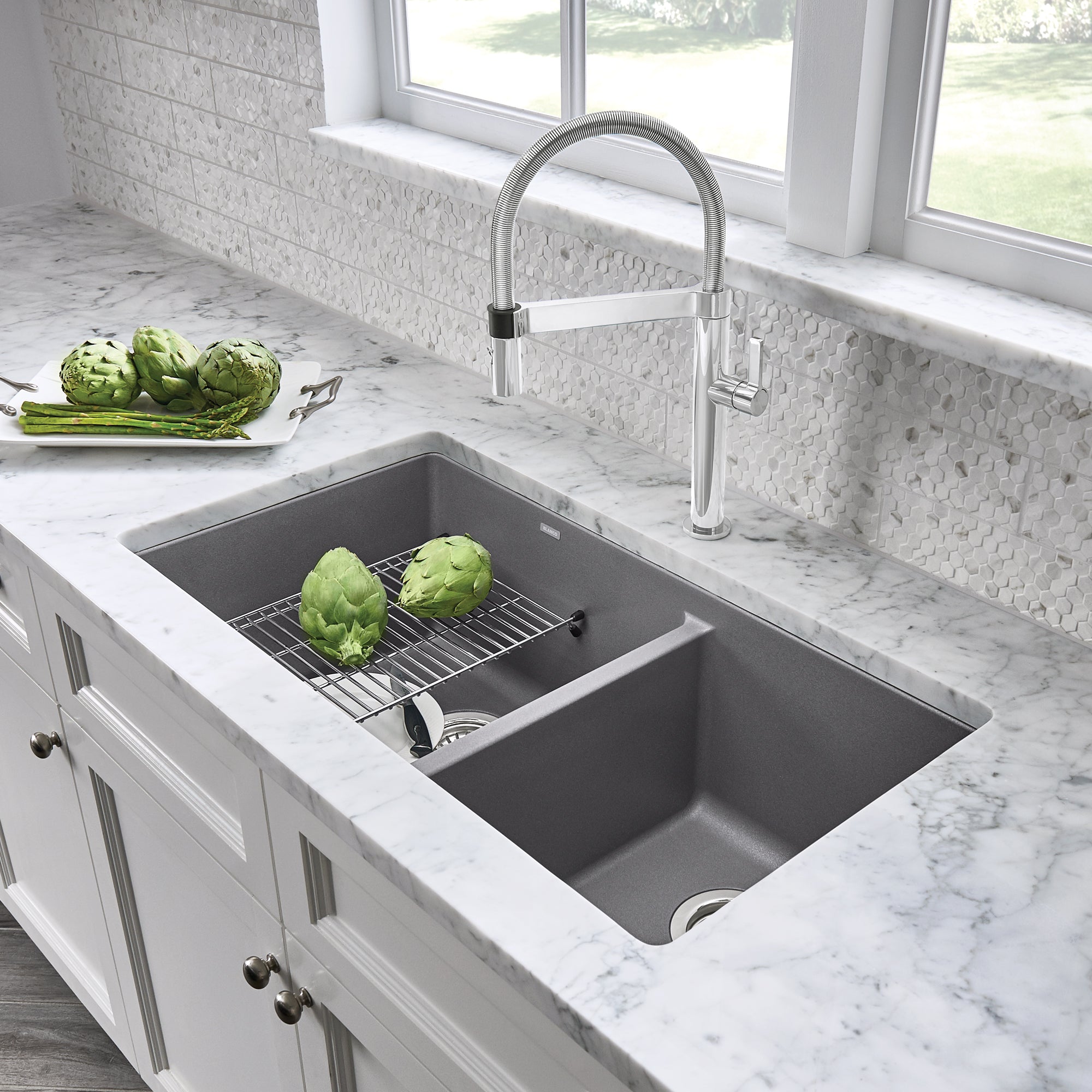 Blanco 401682- PRECIS U 1 ¾ Undermount, SILGRANIT®, Metallic Gray - FaucetExpress.ca