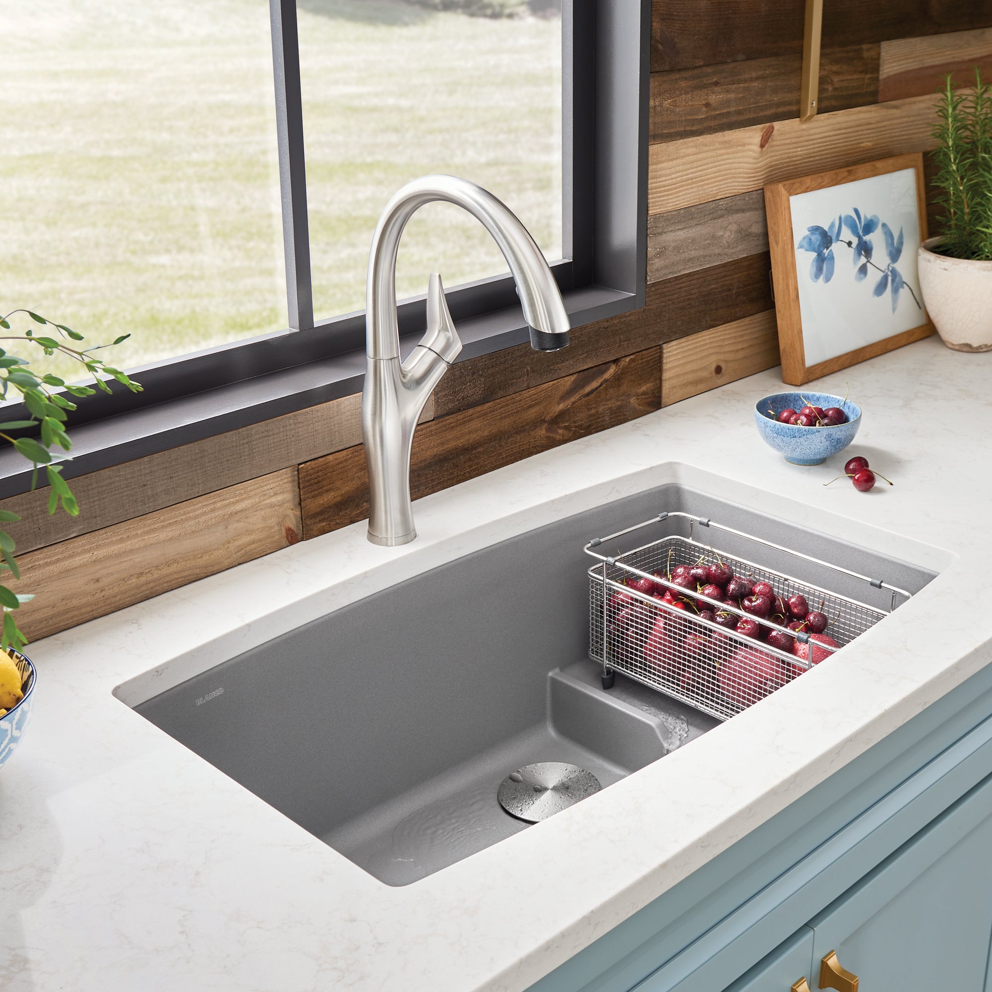 Blanco 401708- PERFORMA Cascade Undermount Sink, SILGRANIT®, Metallic Gray - FaucetExpress.ca