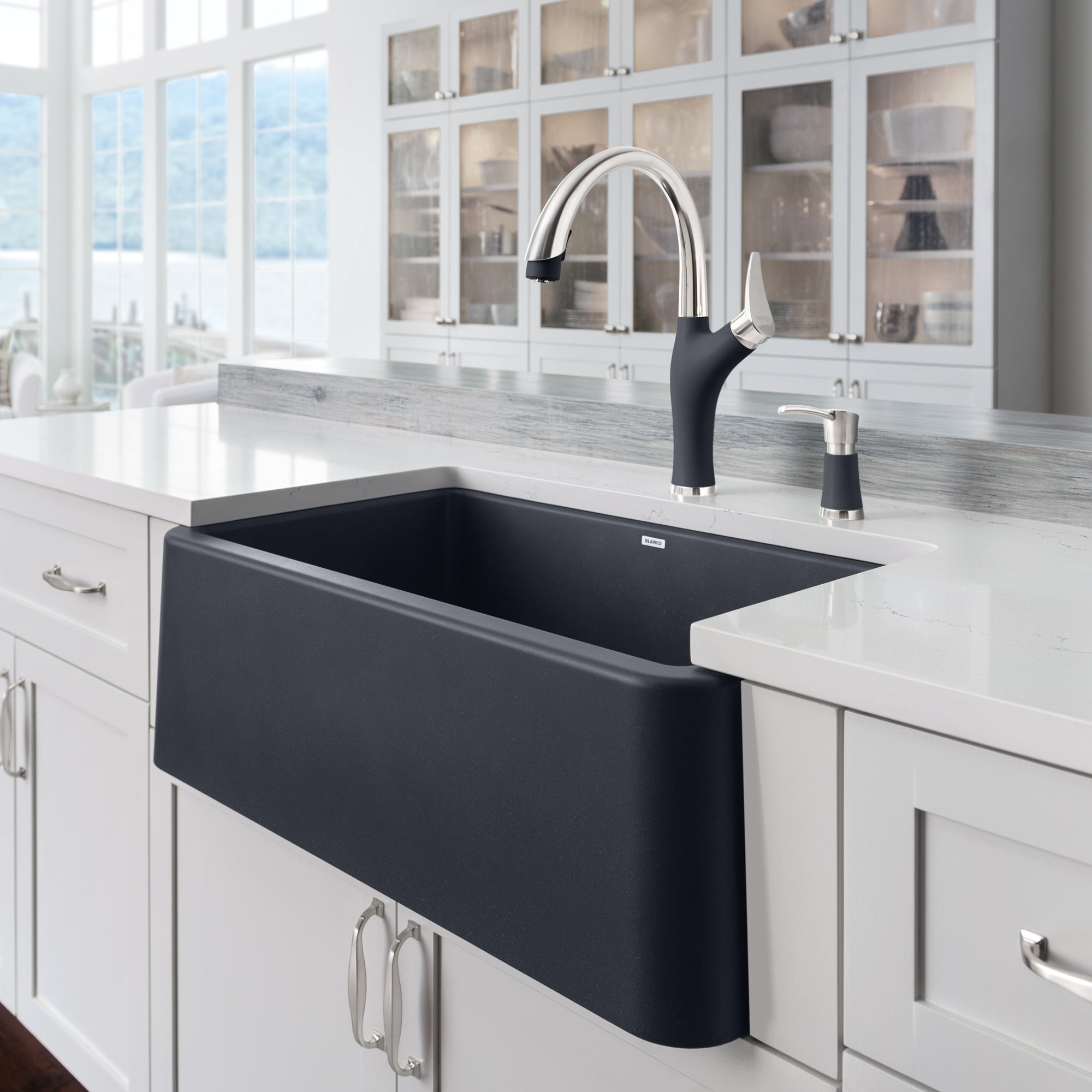 Blanco 401831- IKON 30 Farmhouse Kitchen Sink, SILGRANIT®, Anthracite - FaucetExpress.ca