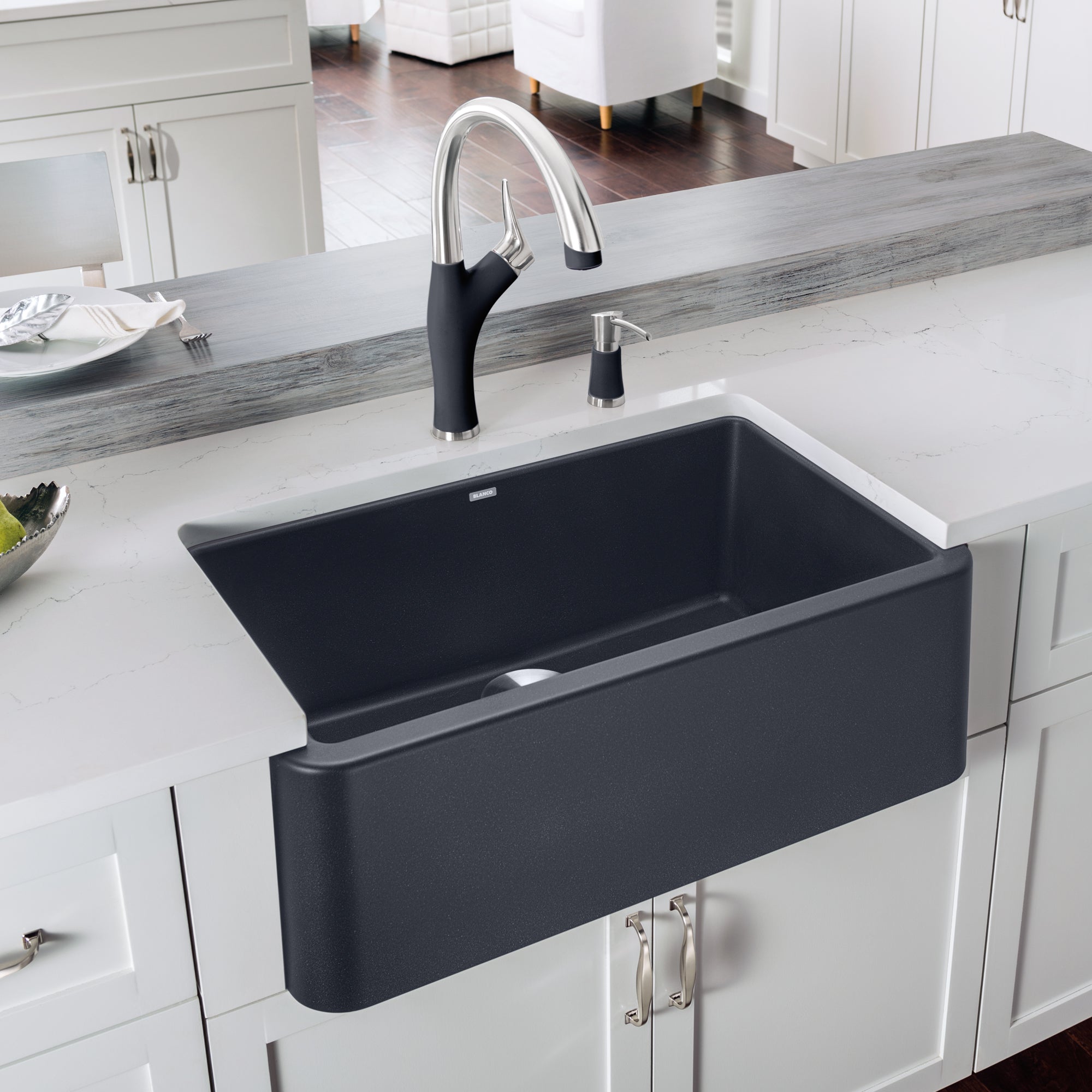 Blanco 401831- IKON 30 Farmhouse Kitchen Sink, SILGRANIT®, Anthracite - FaucetExpress.ca