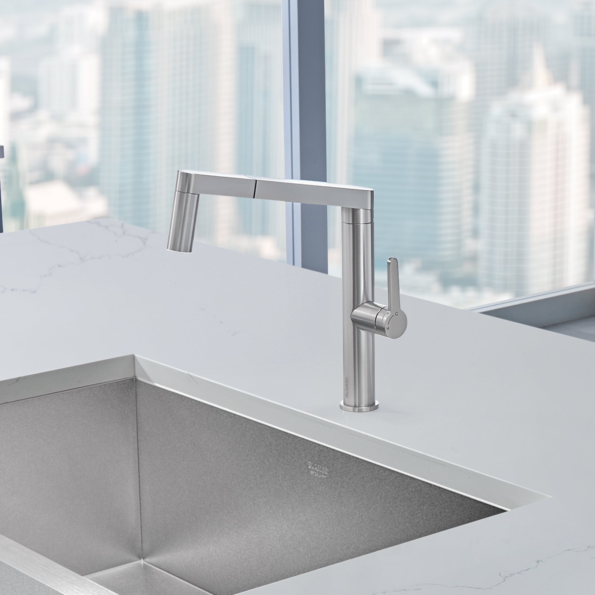 Blanco 402043- PANERA Low Arc Pull-Out Dual Spray Faucet, Stainless Steel - FaucetExpress.ca