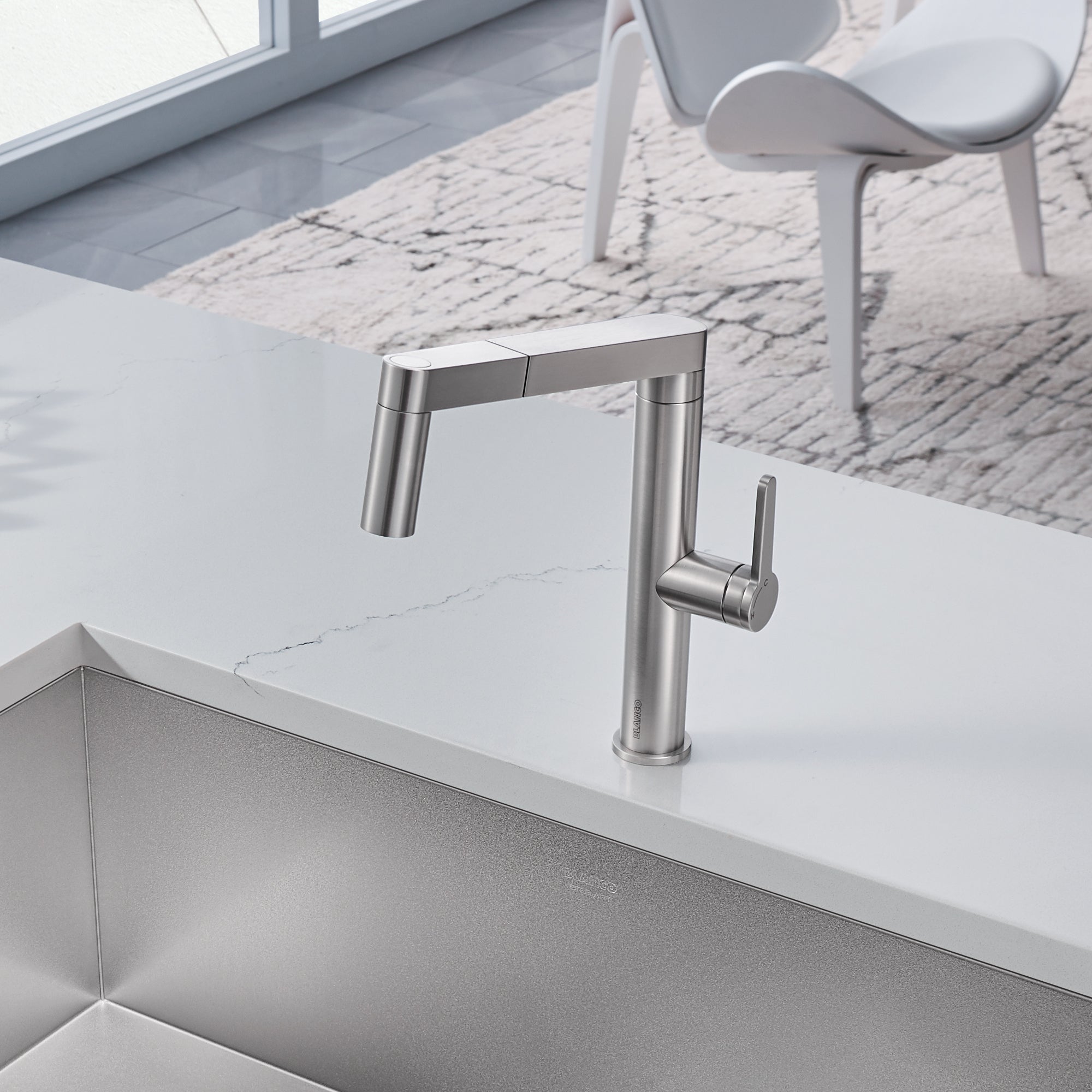 Blanco 402043- PANERA Low Arc Pull-Out Dual Spray Faucet, Stainless Steel - FaucetExpress.ca