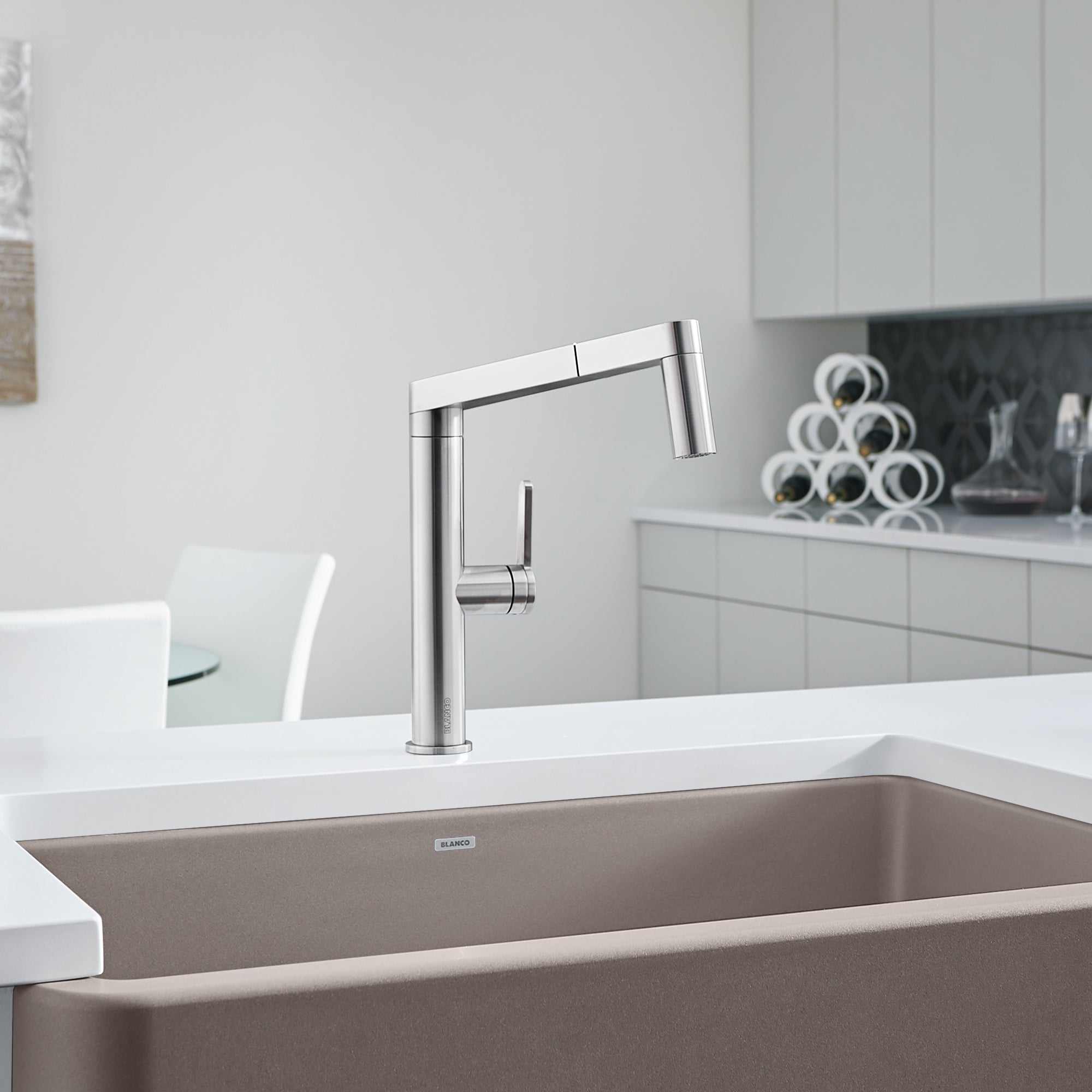 Blanco 402043- PANERA Low Arc Pull-Out Dual Spray Faucet, Stainless Steel - FaucetExpress.ca