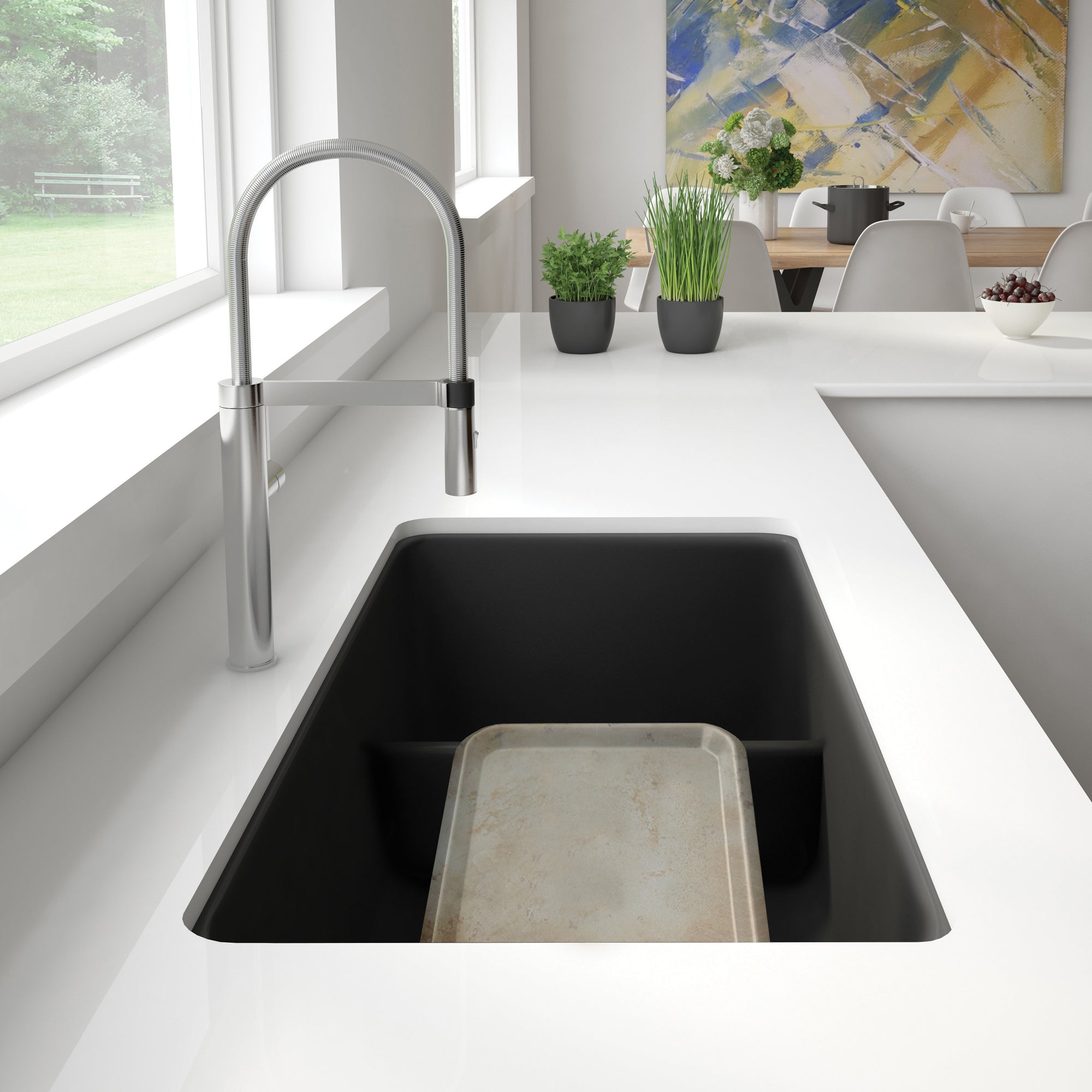 Blanco 402065- PRECIS U 1 Low Divide Undermount Sink, SILGRANIT, White - FaucetExpress.ca