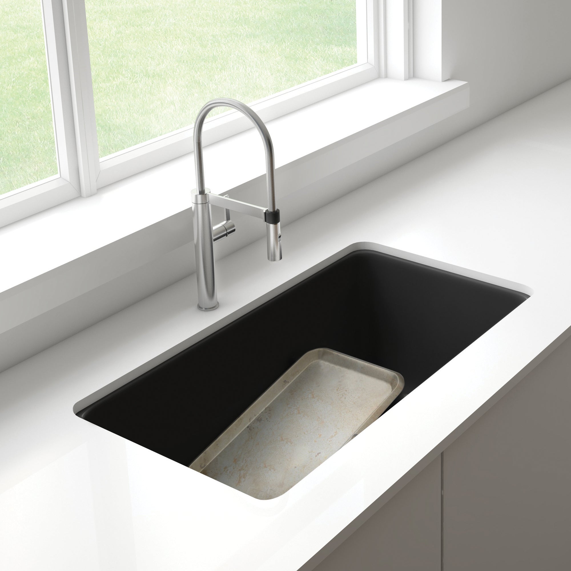 Blanco 402065- PRECIS U 1 Low Divide Undermount Sink, SILGRANIT, White - FaucetExpress.ca