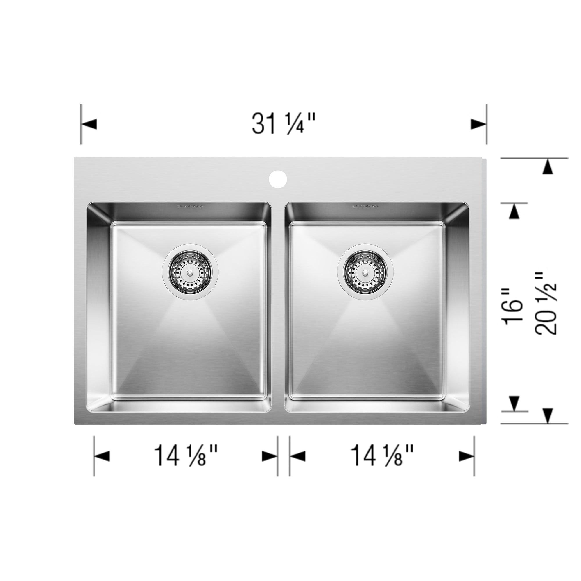 Blanco 402611- QUATRUS R15 EQUAL DOUBLE, Double Drop-in Kitchen Sink - FaucetExpress.ca