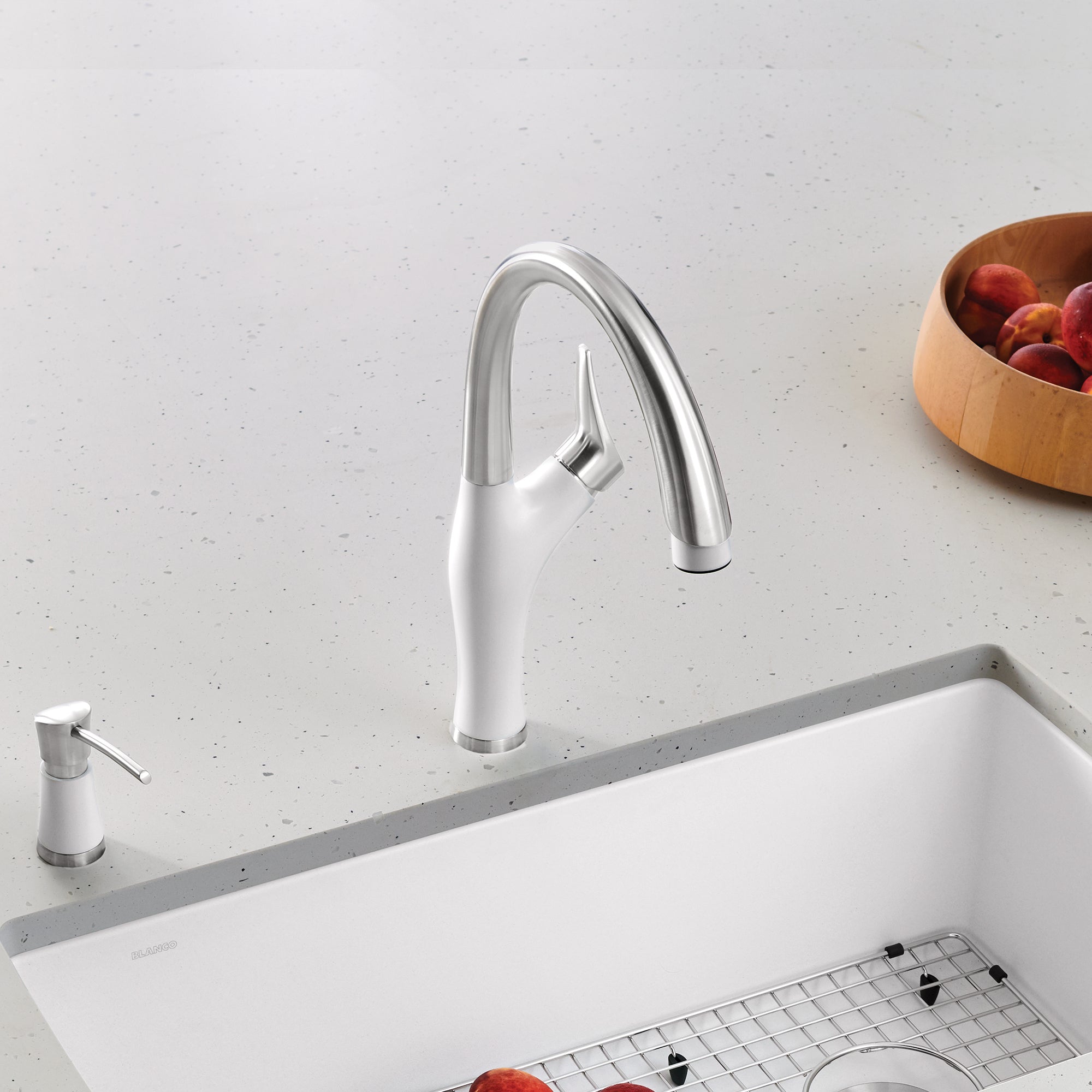 Blanco 442036- Artona Pull Down 1.5 Gpm, Pvd Steel / White - FaucetExpress.ca