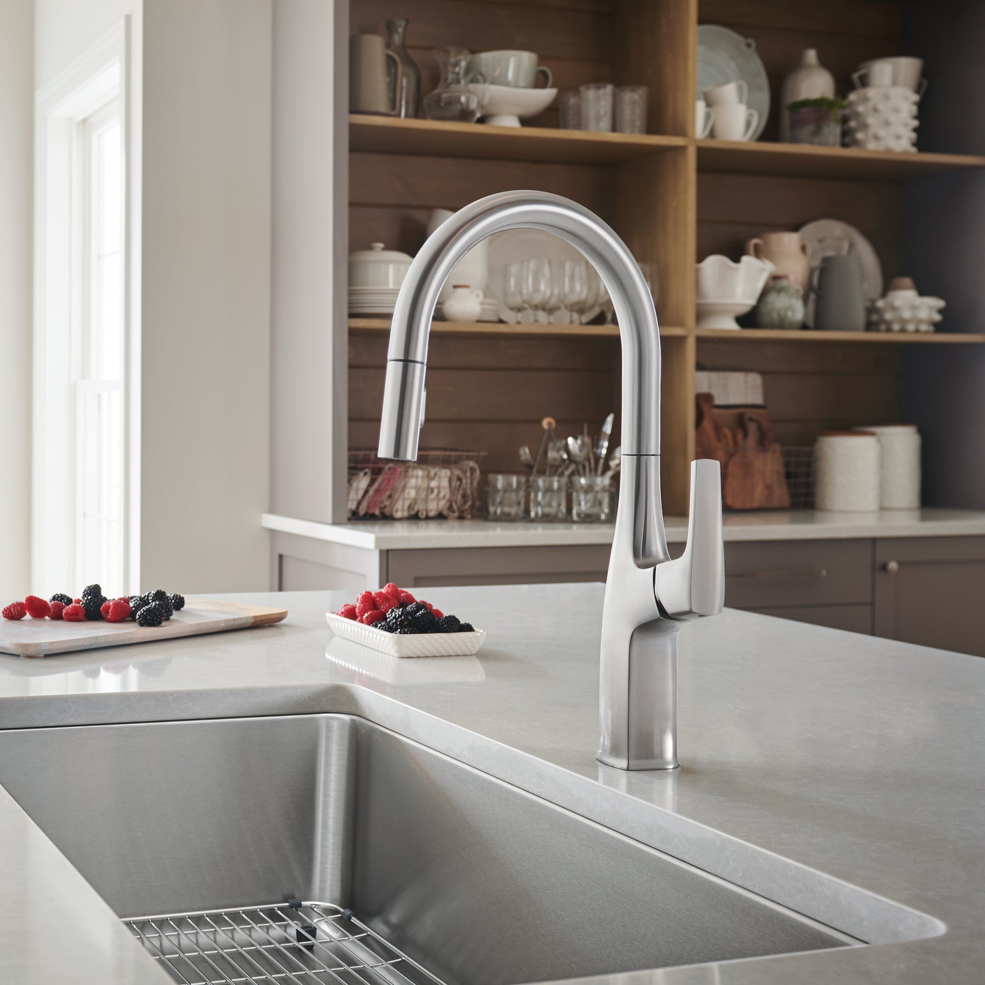 Blanco 442678- RIVANA HIGH-ARC, Pull-down Kitchen Faucet, 1.5 GPM (Dual-spray), Stainless Finish - FaucetExpress.ca