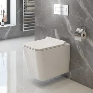 Icera C-5570.01- Baxter Wallhung Toilet Bowl Square White - FaucetExpress.ca