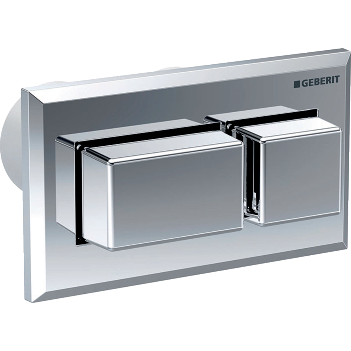 Geberit 116.052.21.1- Geberit remote flush actuation, square design, pneumatic, for dual flush, concealed actuator, protruding: bright chrome-plated - FaucetExpress.ca