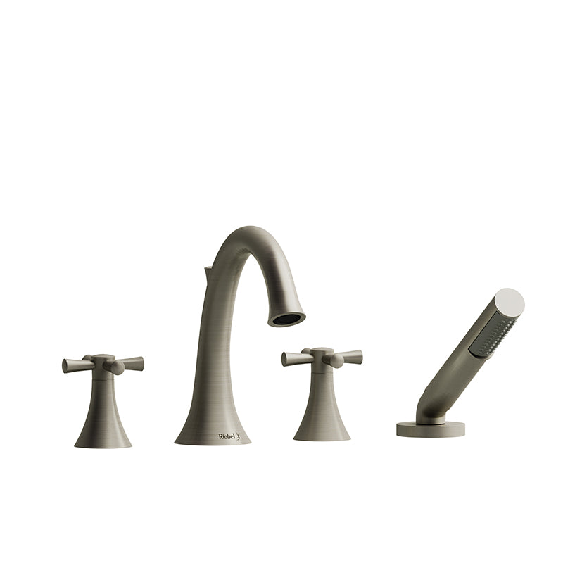 Riobel ED12+BN- 4-piece deck-mount tub filler with hand shower | FaucetExpress.ca