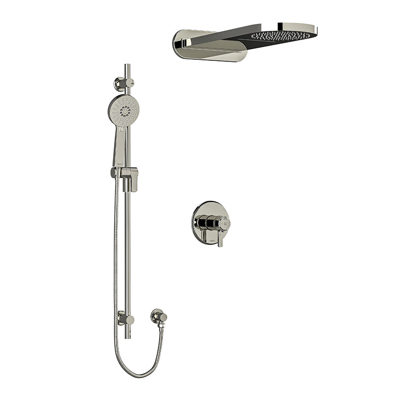 Riobel KIT#2745MMRDJPN- Type T/P (thermostatic/pressure balance) ½" coaxial 3-way system with hand shower rail and rain and cascade shower head | FaucetExpress.ca