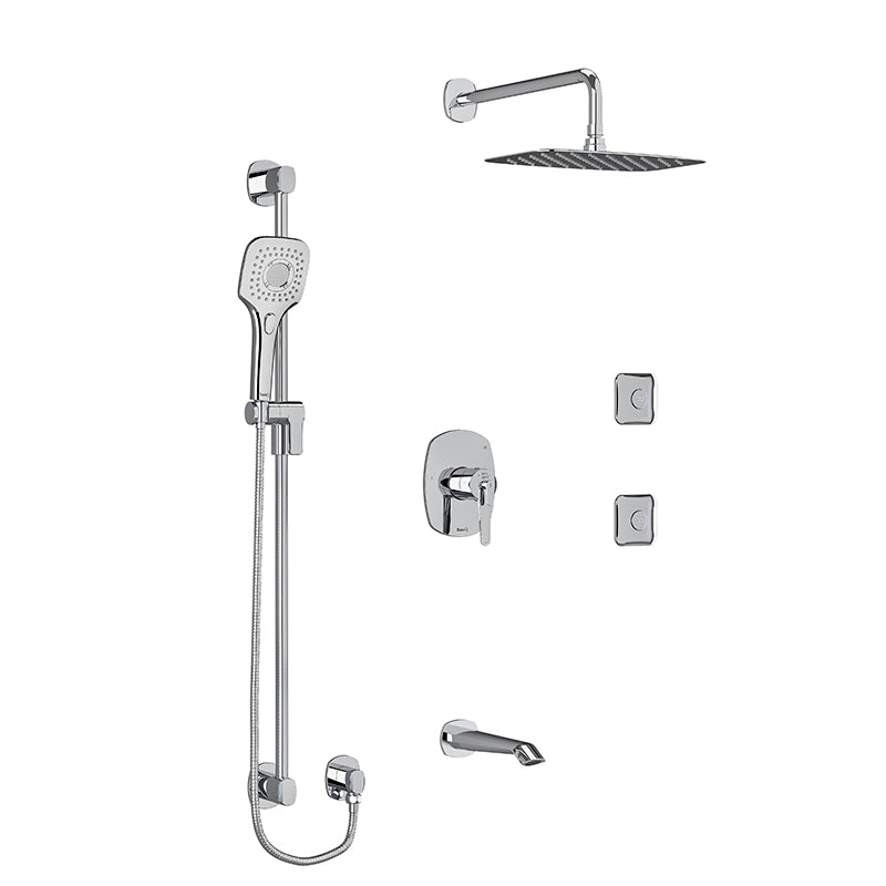 Riobel KIT#3545VYC- Type T/P (thermostatic/pressure balance) ½" coaxial 3-way system, hand shower rail, elbow supply, shower head and 2 body jets | FaucetExpress.ca