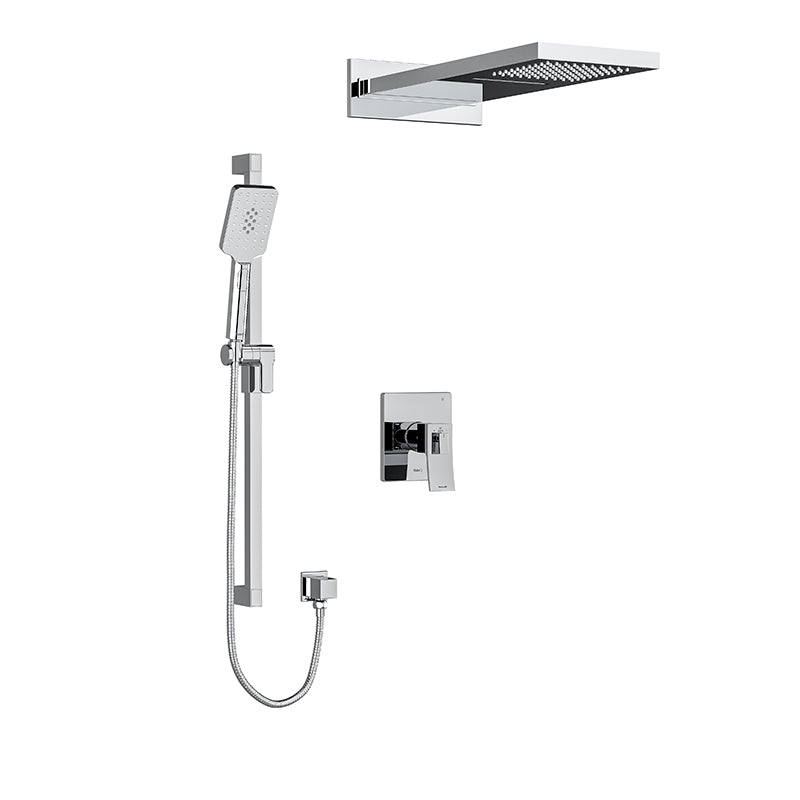 Riobel KIT#8045C- Type T/P (thermostatic/pressure balance) ½" coaxial 3-way system with hand shower rail and rain and cascade shower head | FaucetExpress.ca
