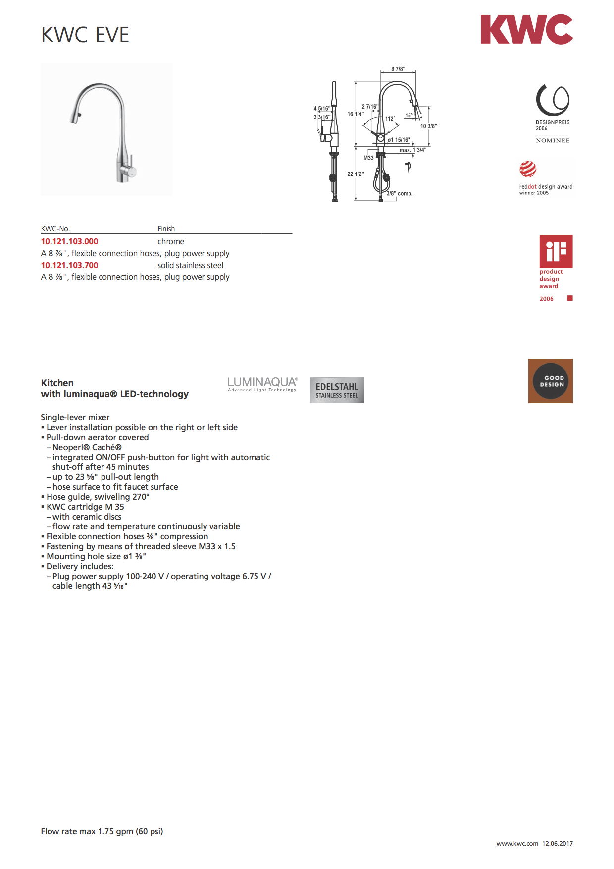 KWC 10.121.103.000- EVE Single Lever Kitchen Mixer - FaucetExpress.ca