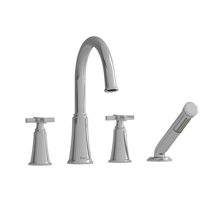 Riobel MMRD12+C- 4-piece deck-mount tub filler with hand shower | FaucetExpress.ca
