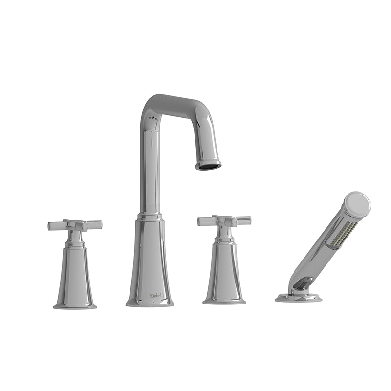 Riobel MMSQ12+C- 4-piece deck-mount tub filler with hand shower | FaucetExpress.ca