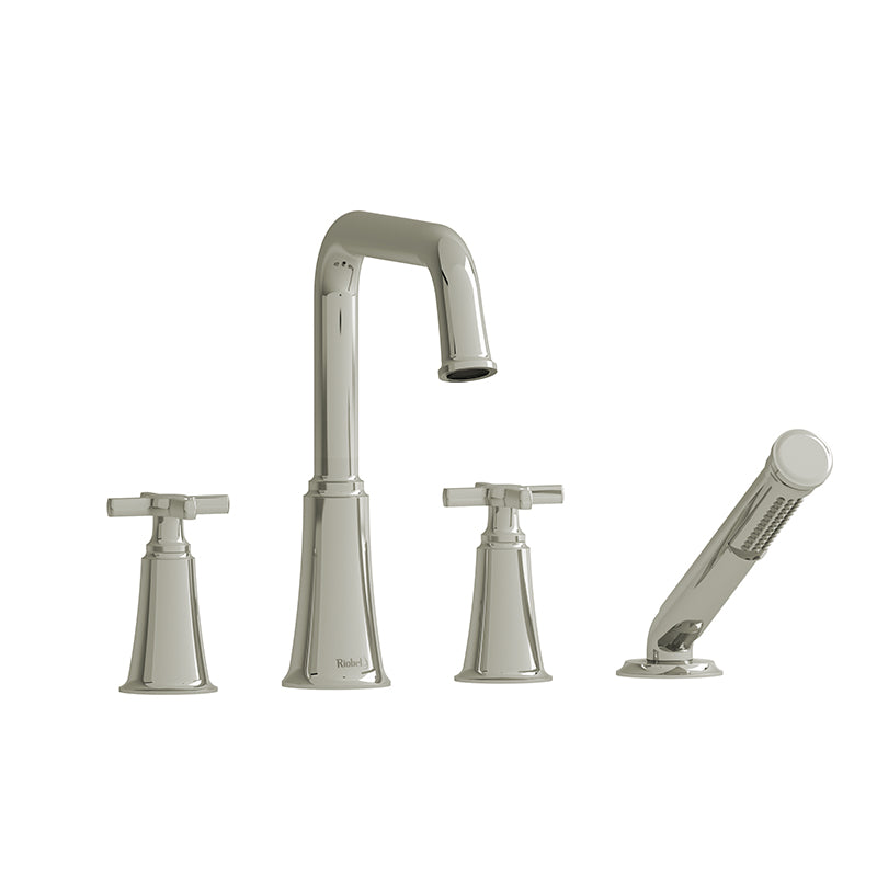 Riobel MMSQ12+PN- 4-piece deck-mount tub filler with hand shower | FaucetExpress.ca