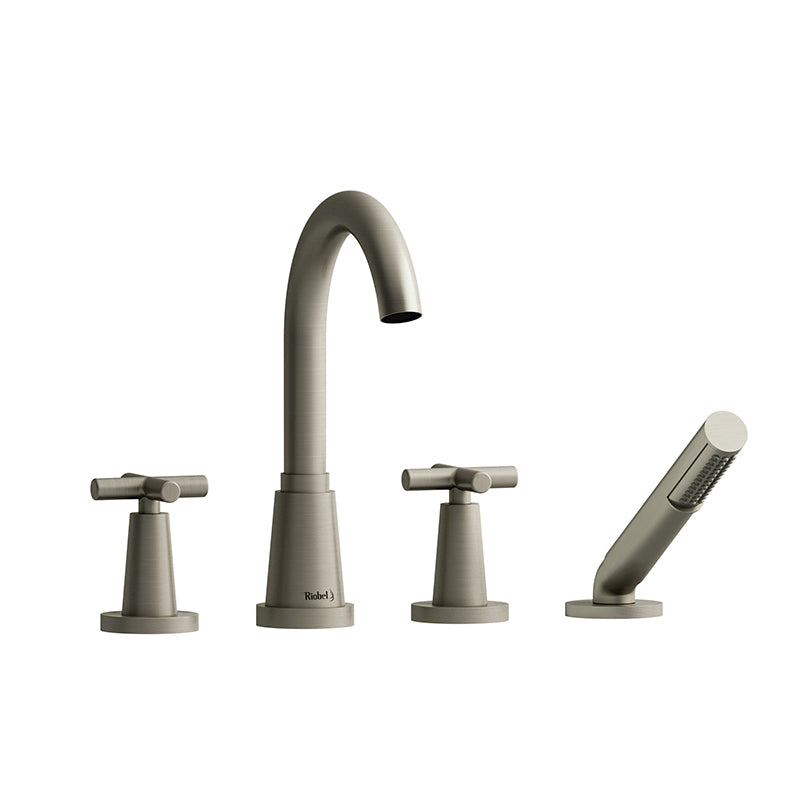 Riobel PA12+BN- 4-piece deck-mount tub filler with hand shower | FaucetExpress.ca