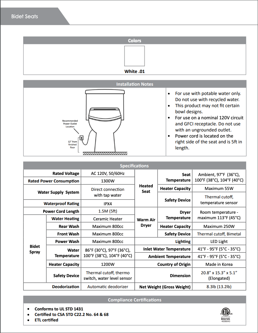iWASH S-11 Electronic Bidet Seat, Elongated - FaucetExpress.ca