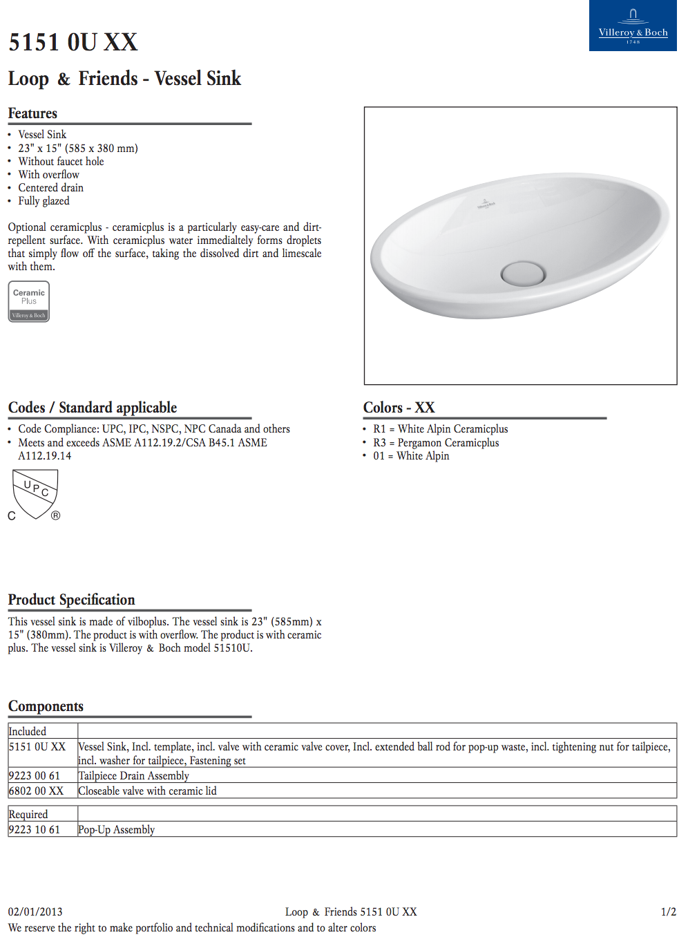 Villeroy & Boch 51510U01- Loop & Friends Surface Mounted Washbasin (Oval) - FaucetExpress.ca