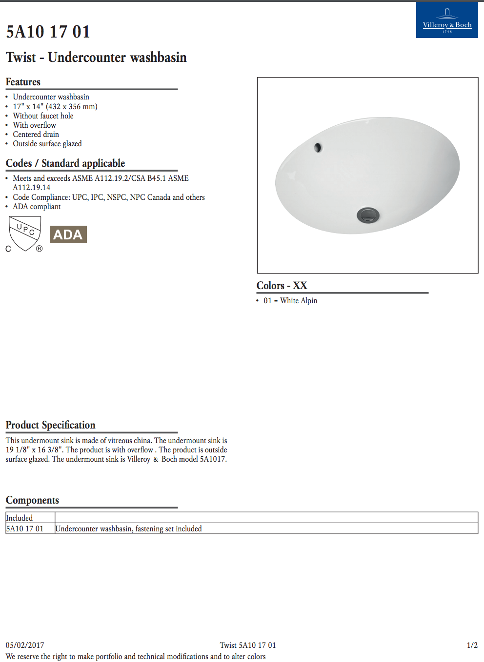 Villeroy & Boch 5A101701- Twist Undercounter Wash Basin (Oval) - FaucetExpress.ca