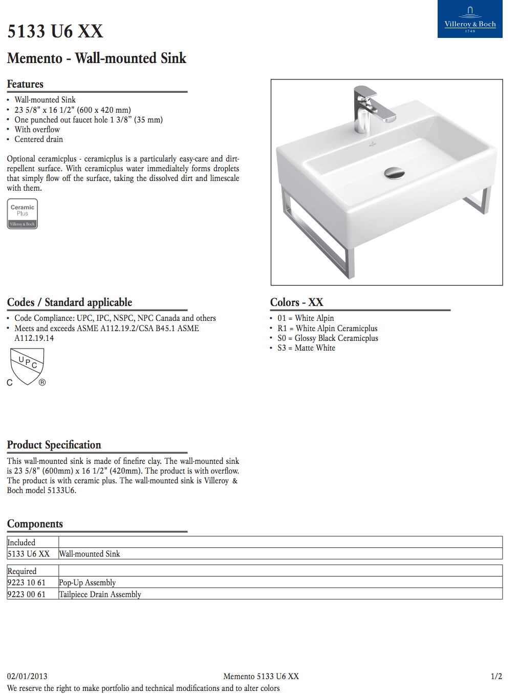 Villeroy & Boch 5133U601- Momento 24" Wash Basin - FaucetExpress.ca