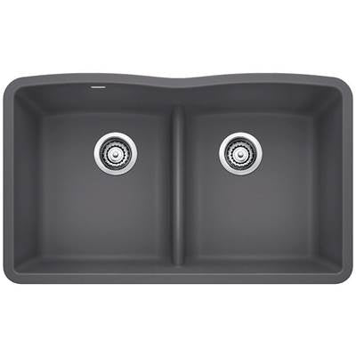 Blanco 401837- DIAMOND U 2 Low Divide Undermount Sink, SILGRANIT®, Cinder | FaucetExpress.ca