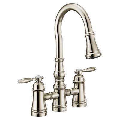 Moen S73204NL- Weymouth Polished Nickel Two-Handle High Arc Pulldown Kitchen Faucet