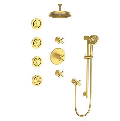 Vogt SET.Z4.142.934.MG- Zehn Thermostatic Set with In-Wall Jets - 4' Ceiling Arm 3/4' Matte Gold