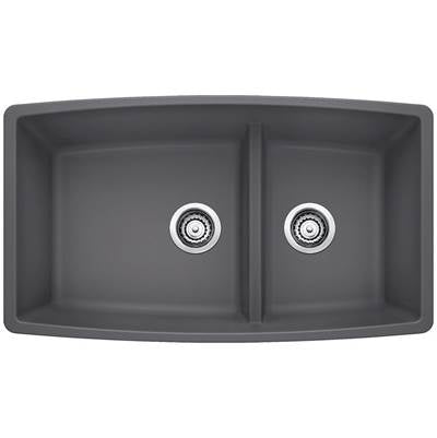 Blanco 401418- PERFORMA U 1¾ Low Divide Undermount Sink, SILGRANIT®, Cinder | FaucetExpress.ca