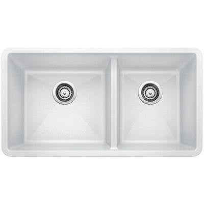 Blanco 401706- PRECIS U 1 ¾ Double Bowl Undermount, SILGRANIT®, White | FaucetExpress.ca