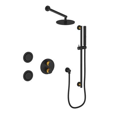 Vogt SET.DA.320.710.GB- Drava 3-Way Thermostatic Shower Set with Body Jets Matte Gold Matte Black