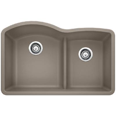 Blanco 401576- DIAMOND U 1 ยพ Low Divide Double Bowl Sink, Truffle | FaucetExpress.ca