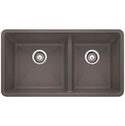 Blanco 401396- PRECIS U 1 ¾ Double Bowl Undermount, SILGRANIT®, Cinder | FaucetExpress.ca