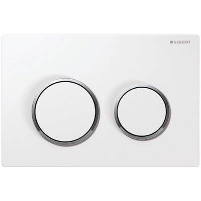 Geberit 115.085.KJ.1- Geberit actuator plate Omega20 for dual flush: white / bright chrome / white | FaucetExpress.ca