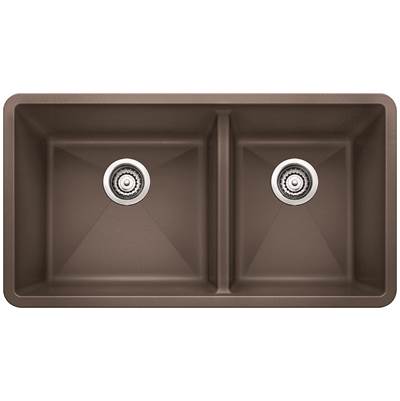 Blanco 400585- PRECIS U 1 ¾ Double Bowl Undermount, SILGRANIT®, Café | FaucetExpress.ca