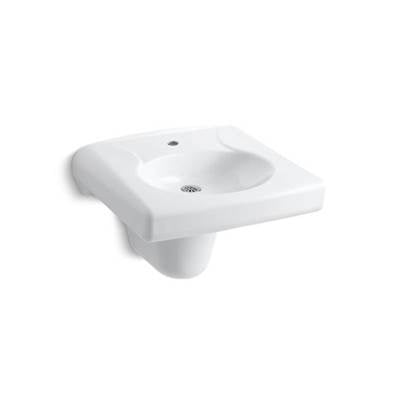 Kohler 1999-1N-0- Brenham Wall-mounted or concealed carrier arm mounted commercial bathroom sink with single faucet hole and shroud | FaucetExpress.ca